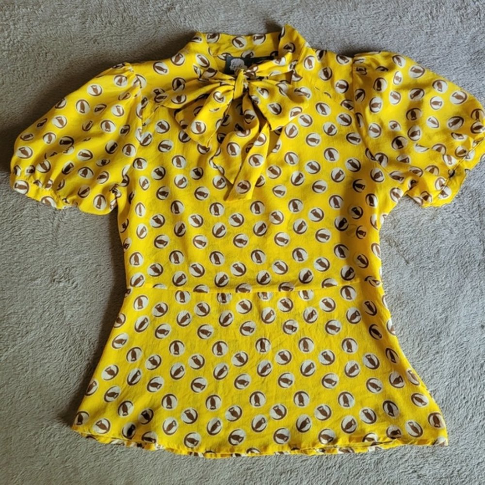 Anthro Girls From Savoy Lemon Liftoff owl print blouse size 8 - Picture 4 of 15